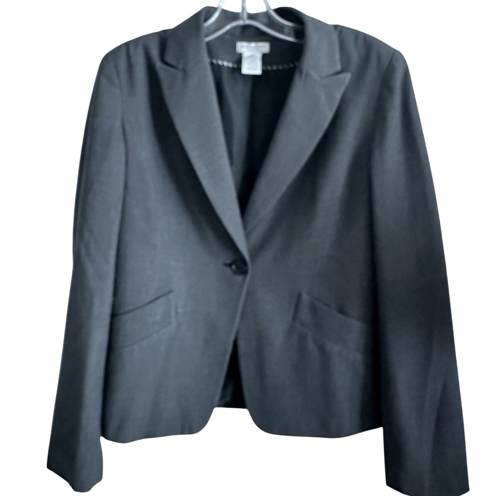 Worthington Stretch Women Blazer Gray Micro Dot Single Button Dark Academia 10